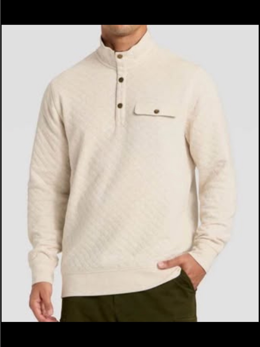 Target Men's Quilted Henley Crewneck Sweater in Cream